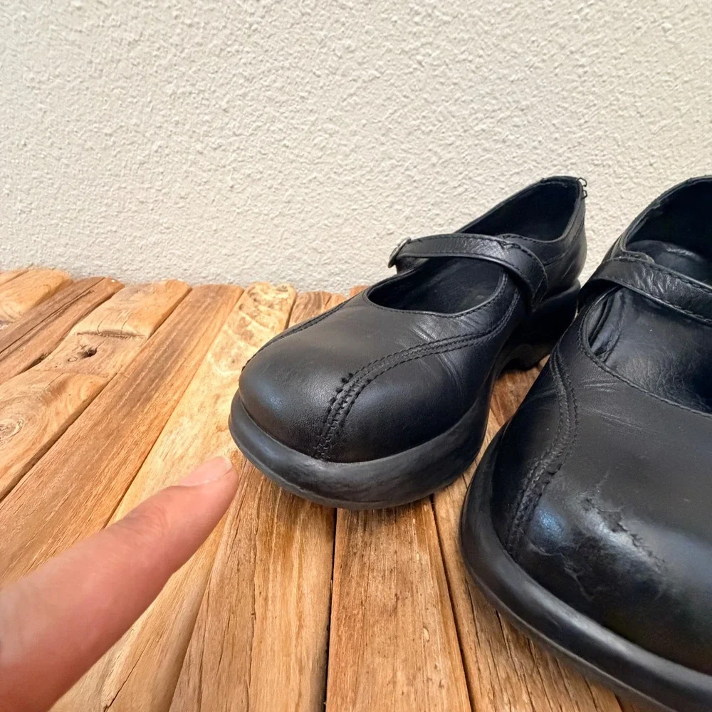 Dansko Black Leather Mary Jane Platform Shoes Women Size 7